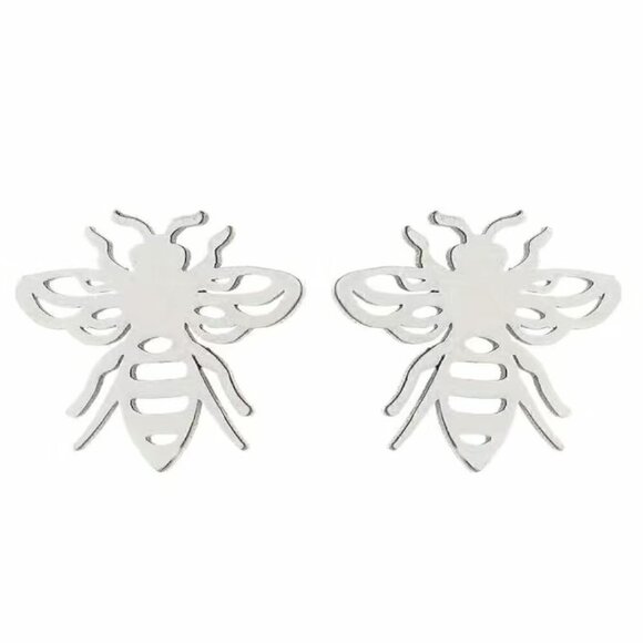 Bumble Bee Stainless Steel Stud Earrings #814 (Color: Silver) - Picture 7 of 12